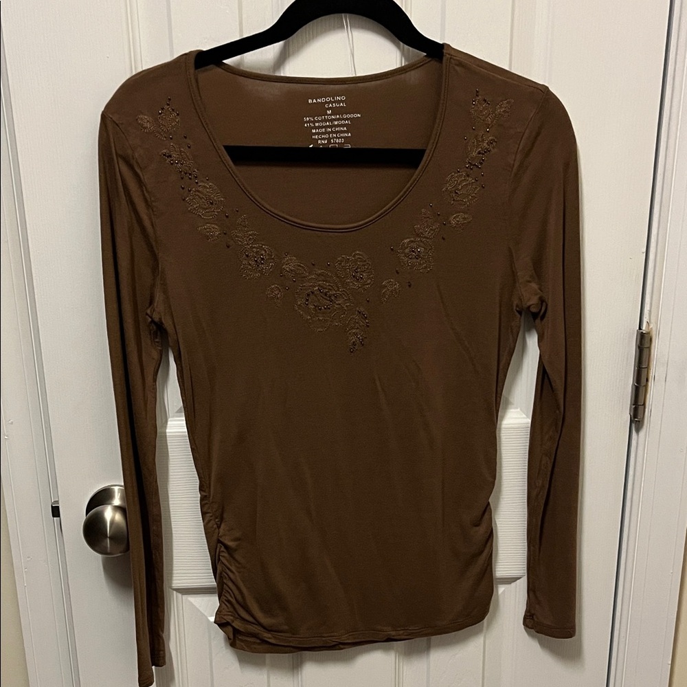 Bandolino Chocolate Floral Embroidered Top